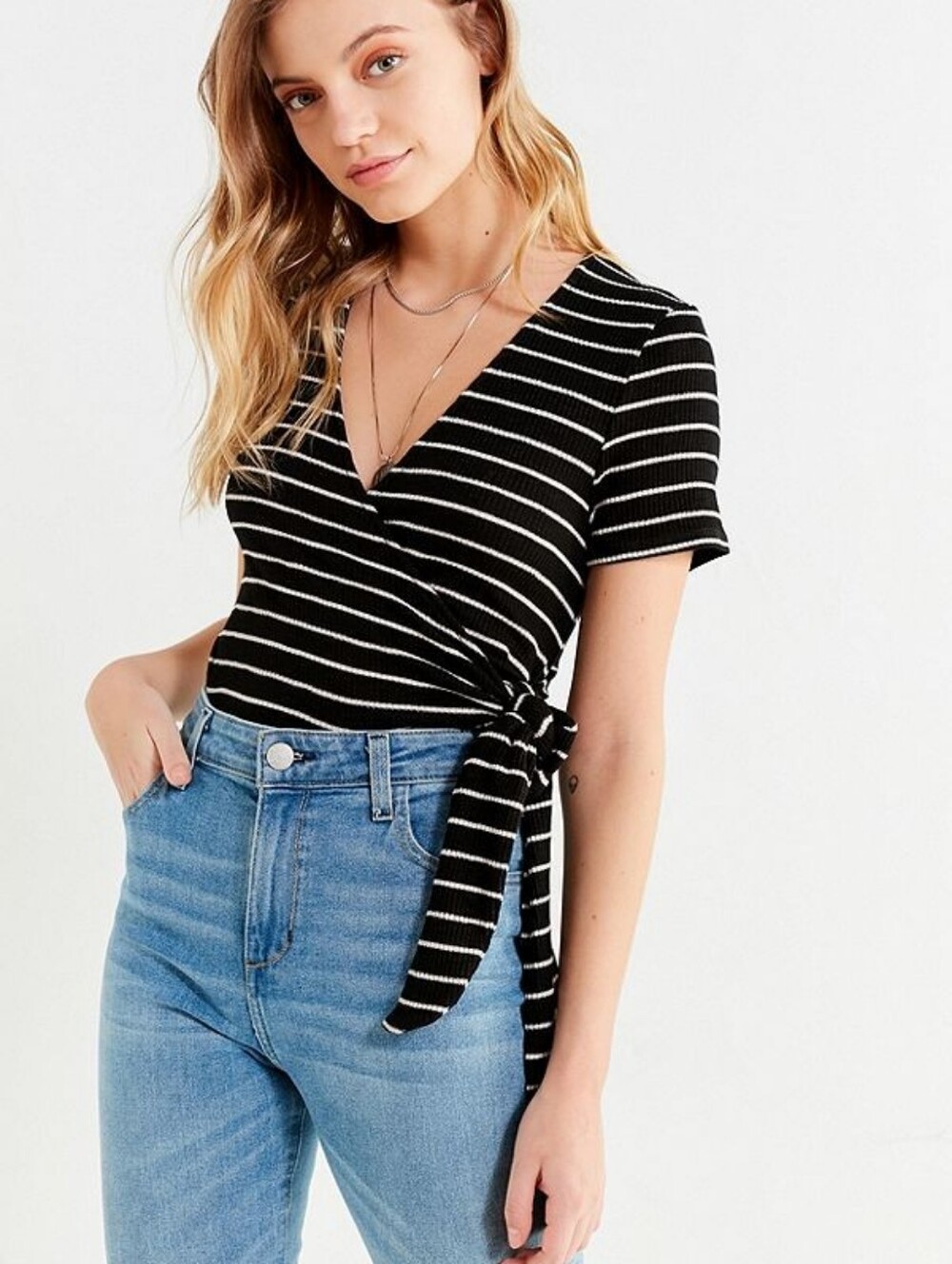 Urban Outfitters x Project Social T Black / White Striped Wrap Top